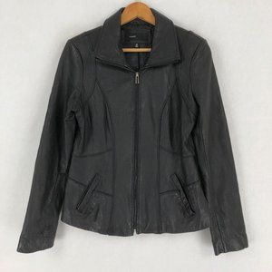 Avanti Women's Size Medium Black Genuine Leather Full Zip Collared Moto Jacket